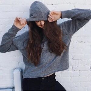 Brandy Melville Giovanna Wool Hoodie Crop Sweater Gray Pullover Knit One Size
